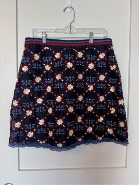 Anthropologie-NWT- Embroidered Navy Floral Skirt- size 12
